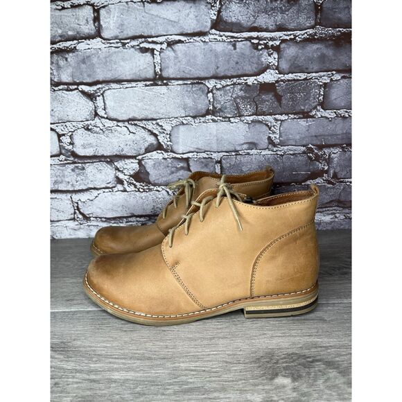 V-Italia Tan Brown Leather Combat Casual Zip Ankle Boots Women Sz 39EU/8.5M US - Picture 3 of 16